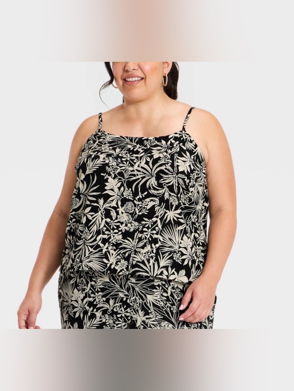 Plus Floral Print Black & Cream Cami Top